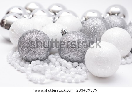 christmas balls, silver and white