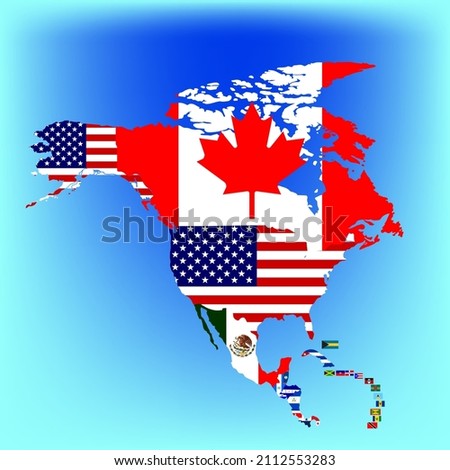 The continent of north america is filled with country flags. Vector graphics for logo design, avatars, sports, education.