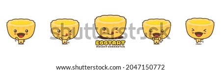 cute mascot egg tart, food cartoon illustration, with different facial expressions and poses, isolated on white background Stok fotoğraf © 