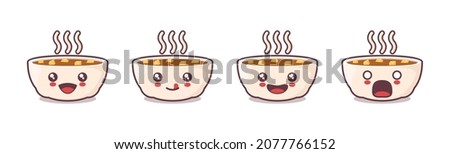 vector miso soup cartoon mascot, with different facial expressions. suitable for icons, logos, menus, prints, labels, stickers, etc.