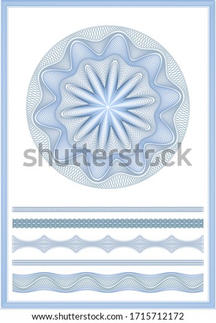 Guilloche elements set. One rosette, five borders and the frame.  Foto stock © 