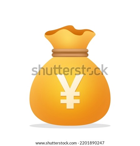 Money bag with Japanese yen sign. Cash, money, business and finance element, financial solution, prepayment and investment concept. 3d vector currency icon.