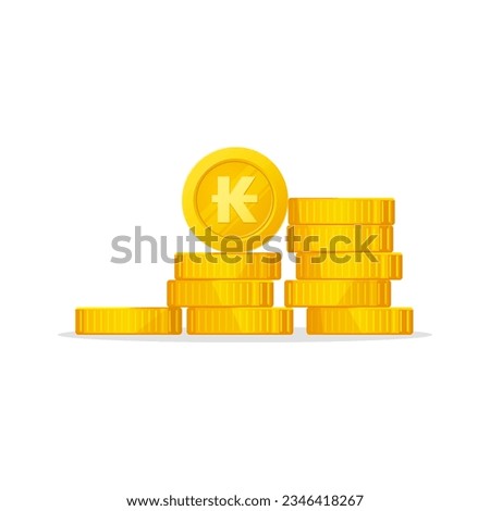 Gold Coins stack with Laotian Kip sign. Flat style coins pile. Laos money symbol. Modern financial vector design isolated on white background.