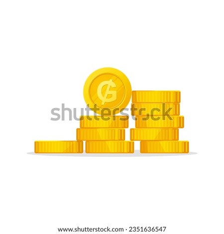 Gold Coins stack with Paraguayan Guarani sign. Flat style coins pile. Paraguay Currency symbol. Modern financial vector design isolated on white background.