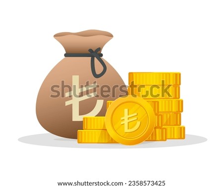 Gold Coins Stack With Turkish Lira Currency Sign. Turkey Financial symbol. Modern vector economy illustration.