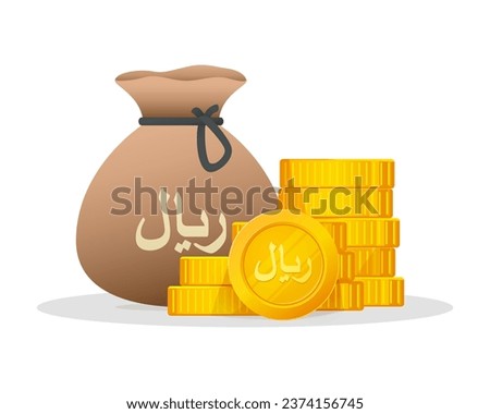 Gold Coins Stack With Saudi Riyal Currency Sign. Saudi Arabia Cash Financial symbol. Modern vector economy illustration.