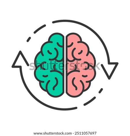 Thinking refresh brain icon. Mind change, refresh, update brain work, reload, recycle vector illustration.