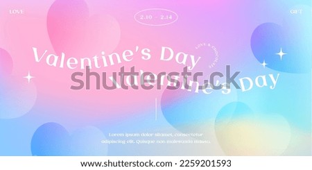 Happy Valentine's Day gradient background. Romantic sweet heart. Typography poster template, 3D, y2k aesthetic. Digital marketing, Sale, Fashion advertising. Banner, Flyer. Trendy vector illustration.