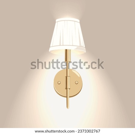 Electric wall lamp. Illuminate facade. Shining modern sconce element, House decorative, Light equipment, Retro concept. Trendy french style room. Flat design hand drawn element vector illustration.