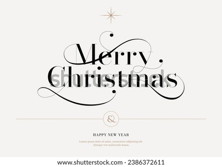 Merry Christmas lettering template. Xmas greeting card template, Invitation script calligraphy, Creative typographic quote, Holiday postcard element. Hand drawn style. Trendy vector line illustration.