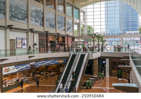 SINGAPORE, SINGAPORE - JANUARY 21: Interior of the Shoppes at Marina Bay Sands on JAN 21, 2015 in Singapore. It is located at the Marina Bay Sands, an integrated resort fronting Marina Bay, Singapore.