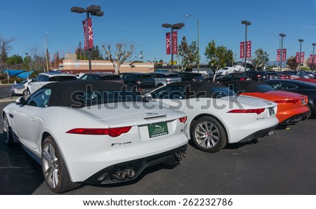 SANTA CLARA, CA/USA - FEBRUARY 15: Jaguar cars on display on Feb 16, 2015 in Santa Clara, CA. Jaguar is British multinational car manufacturer headquartered in Whitley, England.