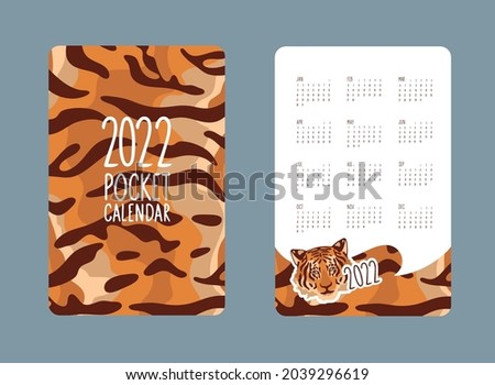 Tiger calendar design concept, cute tiger, new year character. 12 months. The symbol of the tiger of the New Year 2022. Vector illustration of a tiger portrait.