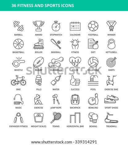 set of 36 fitness and sports icons