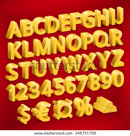  Golden font (letters, numbers, symbols: currency, dollar, euro)