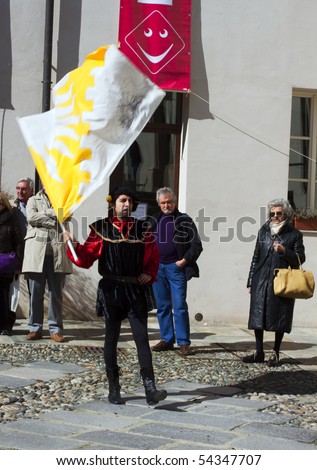 CASALE MONFERRATO, ITALY - MARCH 3: Flag waver in costume at 