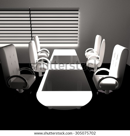 Meeting room in dim light, 3d render, square image
