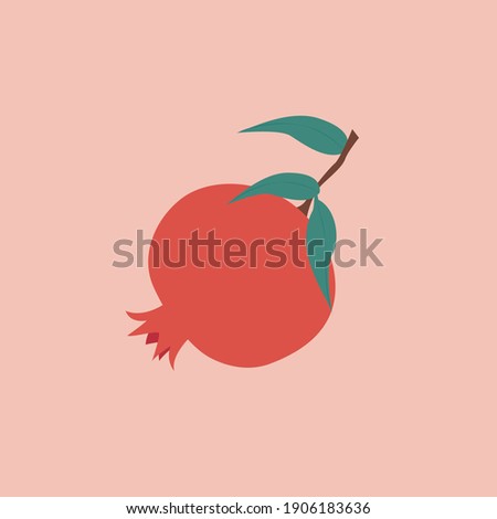 Modern vector pomegranate illustration. Pomegranate icon. Pomegranate branch logo on isolated background. Flat design style.