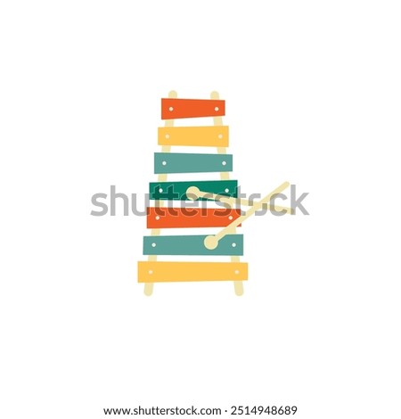 Colorful wooden children xylophone music instrument on isolated white background.Vector illustration cartoon flat style