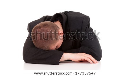 tired male student, white background