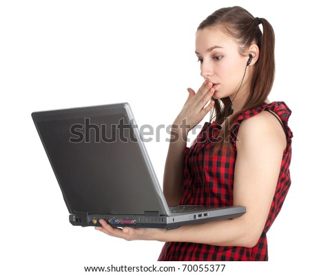 young woman in pony tails with laptop