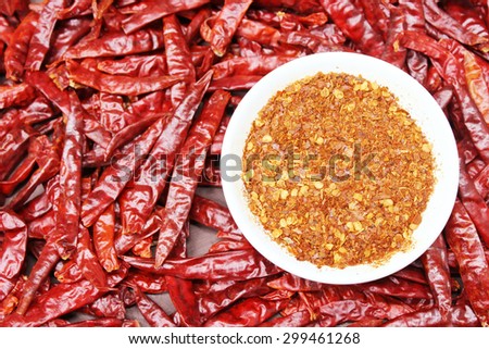 red chillies with red chilly powder