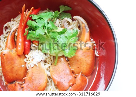 Instant Noodles,Crab Tom Yum .Asia Asian food on the white background