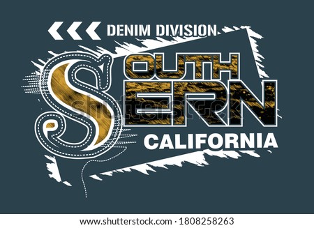 Southern California.Vintage and typography design in vector illustration.clothing,t shirt,apparel and other uses.Abstract design with the grunge and denim style. Vector print, typography, poster. 