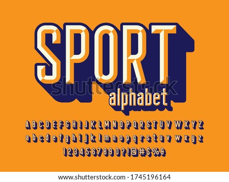 Chisel style alphabet design with uppercase, lowercase, number and symbols