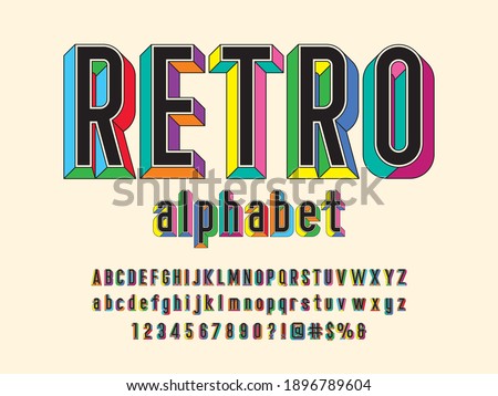 Retro style embossed alphabet design with uppercase, lowercase, numbers and symbol