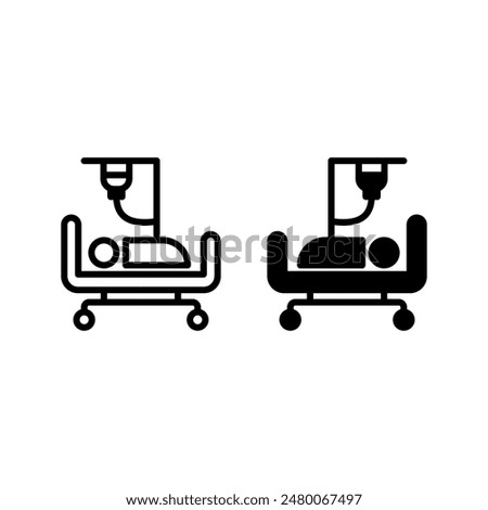 Hospital icon, black isolated icon with medical cross and person in bed symbols color editable