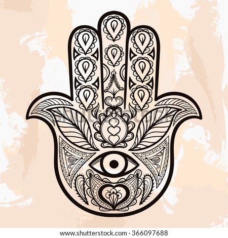 Zentangle Hamsa Hand, Tattoo In Boho Style, Religion Spirit. Ornamental ...