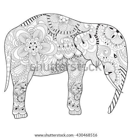 Hand Drawn Zentangle Elephant With Mandala For Adult Antistress ...