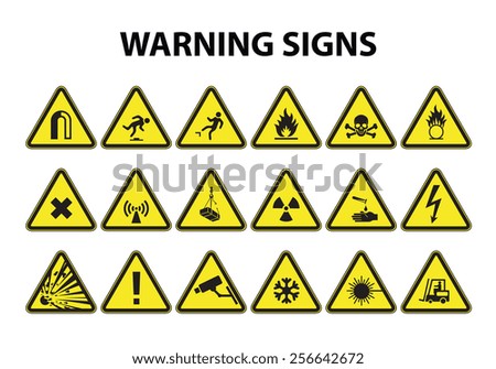 Hazard Warning Signs Set Stock Vector Illustration 256642672 : Shutterstock