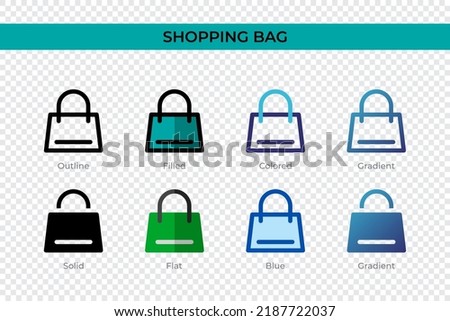 Shopping Bag icon in different style. Shopping Bag vector icons designed in outline, solid, colored, filled, gradient, and flat style. Symbol, logo illustration. Vector illustration