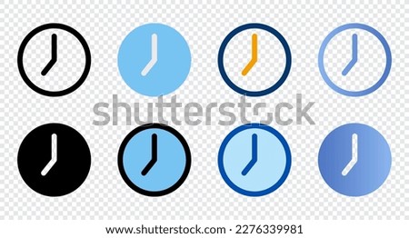 Clock icons in different style. Clock icons. Different style icons set. Vector illustration