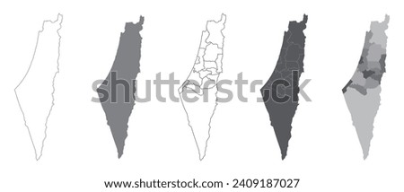 Set map of palestine. Detailed map of palestine. Grey silhouette. Palestine map. Vector illustration