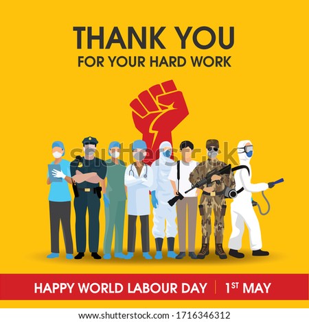 Thank you to all workers for your hard work with the vector and orange background. Happy world labour day, 1st May.