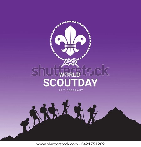 World Scout Scarf Day. Background, web banner, card, poster, t-shirt with text inscription, World Scout Day illustration banner, holiday idea template for World Scout Day celebration.