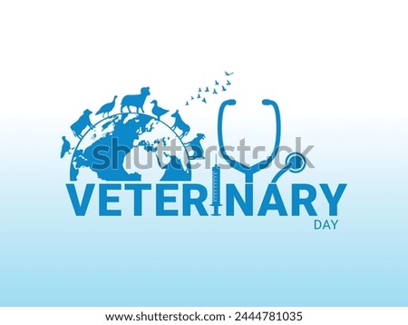 World Veterinary Day. Pet silhouette and stethoscope on earth globe background. World Veterinary Day Banner, Poster, Social Media Post, Web Design Background Template Vector Stock