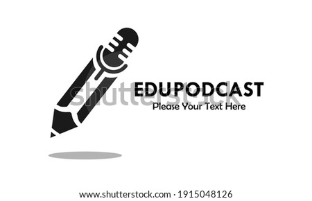 Edu podcast logo template illustration. there are pencil with podcast