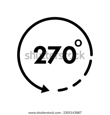 270 Degree Angle View Vector Icon. Rotation Symbol. Flat Black Illustration on White Background.