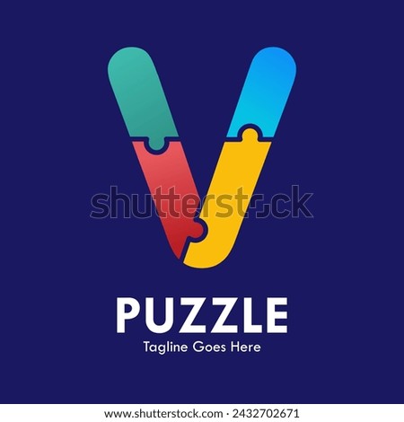 Letter v with puzzle design logo template illustration