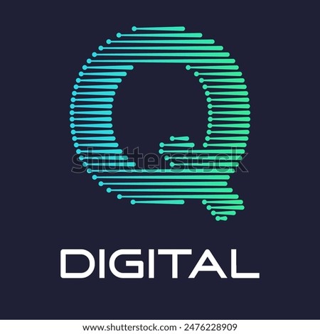 letter q digital or technology logo vector template. Suitable for digital font industry with dot, gradient color and modern style. Also suitable for machine