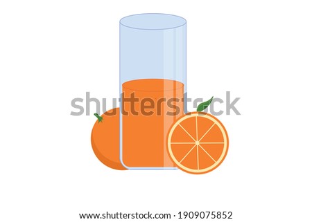 A glass of juice, half and whole orange vector. Delicious fresh orange juice.  Foto stock © 