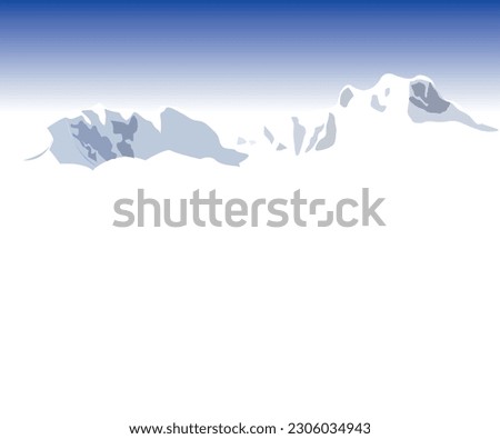 Cloudless blue sky and snowy mountain vector illustration. Copy space for text. Winter concept. 