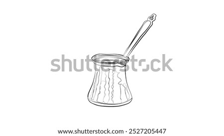 Traditional cezve for coffee cook. Turkish cezve . Coffee maker. Jezve turkish coffe pot. Line art