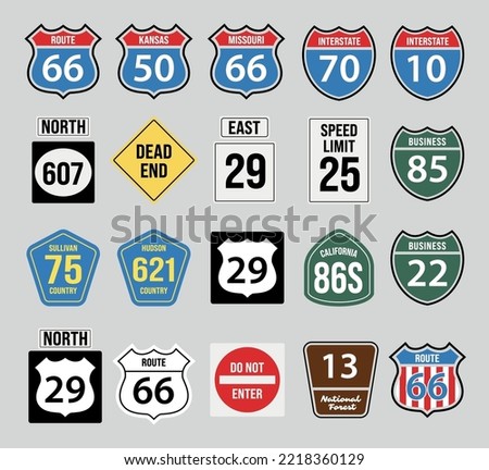 United States of America route signs print ready vector, road symbols, route 66 sign