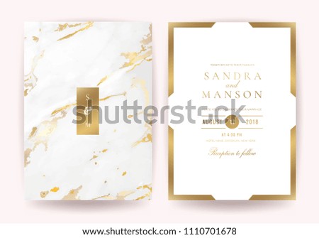 Wedding invitation cards with Luxury gold marble texture background and geometric pattern vector design template