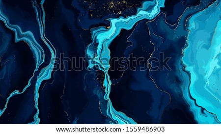 Blue marble and gold abstract background texture.  Indigo ocean blue marbling  with natural luxury style swirls of marble and gold powder. Photo stock © 